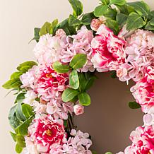 Glitzhome 24"D Pink Hydrangea, Peony & Cherry Wreath