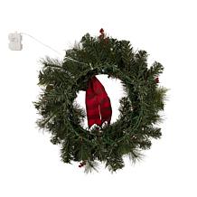Glitzhome 24in D Snow Berry Twig Ball Pinecone Holly Pine Wreath