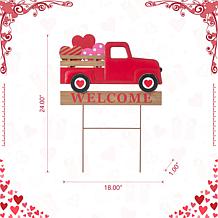Glitzhome 24in H Metal and Wooden Valentine's Truck Yard Stake Sign