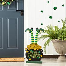 Glitzhome 24in H Wooden St. Patrick's Leprechaun Gold Porch Decor