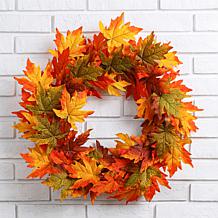 Glitzhome 24in.D Fall Lighted Maple Leaves Wreath