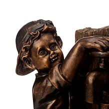 Glitzhome 25.5" Boy and Girl Outdoor Fountain With Pump and LED Lights