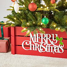 Glitzhome 25.75" Wooden Trapezoid Farm Fresh Christmas Tree Collar