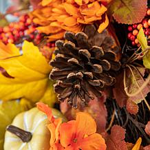 Glitzhome 27" Fall Dahlia Pumpkin, Leaf and Berry Swag