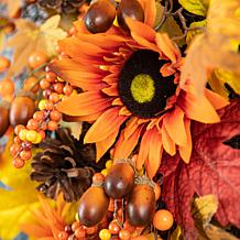 Glitzhome 27" Fall Sunflower, Maple Leaf and Berry Swag