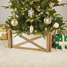Glitzhome 27.5" Natural and White Wooden Tree Collar