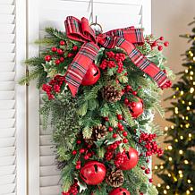 Glitzhome 28"H Christmas Bell Pinecone & Berry Bow Teardrop