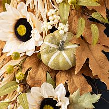 Glitzhome 28"H Fall Sunflower, Pumpkin and Leaf Swag w/ Hanger