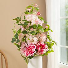 Glitzhome 28"H Set of 2 Pink Hydrangea, Peony & Cherry Picks