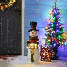Glitzhome 29.25" Christmas Snowman Porch Decor w/Lights, Timer
