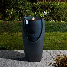 Glitzhome 29.25"H Outdoor Ceramic Pot Fountain with Pump and LED Light