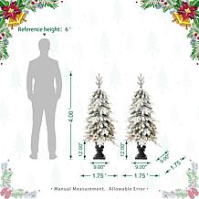 Glitzhome 2pk 4"H Flocked Fir Artificial Christmas Trees w/100 Lights