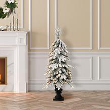 Glitzhome 2pk 4"H Flocked Fir Artificial Christmas Trees w/100 Lights