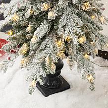 Glitzhome 2pk 5' Flocked Fir Artificial Christmas Tree in Urn w/Lights