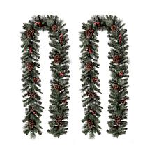 Glitzhome 2pk 9' Glittered Pine Cone Christmas Garland w/White Lights