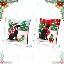 Glitzhome 2pk Hooked Christmas Dog and Cat Pillow