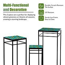 Glitzhome 3-pc. Square Nesting Planter Stands With Ceramic Tile Top
