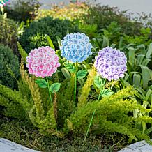 Glitzhome 3-Piece Hydrangea Garden Stakes with Wall Decor Option