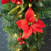 Glitzhome 3' Pine Poinsettia & Red Berries Christmas Teardrop Swag
