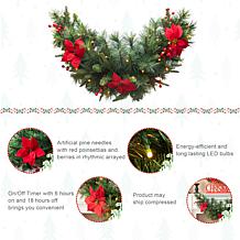 Glitzhome 3' Pre-Lit Pine, Poinsettia and Red Berries Christmas Swag
