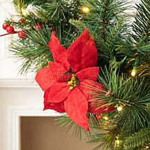 Glitzhome 3' Pre-Lit Pine, Poinsettia and Red Berries Christmas Swag