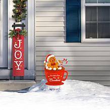 Glitzhome 30.25" Metal Gingerbread Man in Coffee Mug Yard Stake