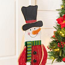 Glitzhome 30"H Christmas Chunky Wood Snowman Porch Decor