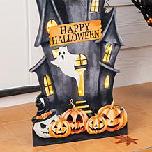 Glitzhome 30"H Halloween Lighted Wooden Haunted House Porch Decor w...