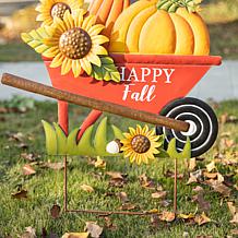 Glitzhome 30in. H Fall Metal Wheelbarrow Pumpkin Yard Stake