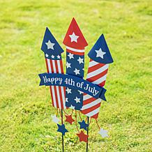 Glitzhome 30in H Patriotic Americana Firecracker Yard Stake Decor