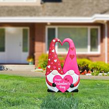 Glitzhome 30in H Valentine's Metal Gnome Couple Yard Stake