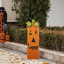 Glitzhome 30in.H Lighted Halloween Wooden Pumpkin Porch Décor