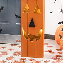Glitzhome 30in.H Lighted Halloween Wooden Pumpkin Porch Décor
