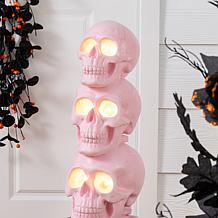 Glitzhome 31.50"H Halloween Light Stacked Pink Skull with Black Urn
