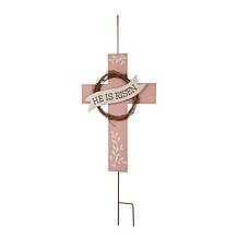 Glitzhome 32" H Easter Wooden and Metal Cross Yard Stake or Wall Decor