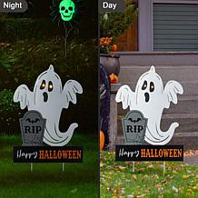 Glitzhome 32.25" Lighted Metal Ghost Tombstone Yard Stake with Timer