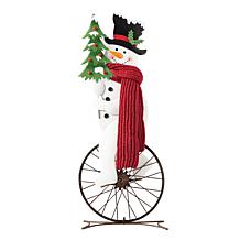 Glitzhome 32"H Metal Snowman Riding Unicycle Porch Décor