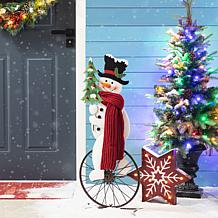 Glitzhome 32"H Metal Snowman Riding Unicycle Porch Décor