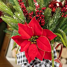 Glitzhome 35" Christmas Poinsettia Floral Potted Porch Tree