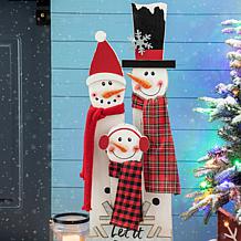 Glitzhome 35.5" H Wooden Snowman Family Porch Decor