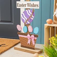 Glitzhome 35.5in H Easter Wooden Bunny and Eggs Porch Decor