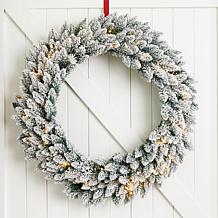 Glitzhome 36" D Oversized Pre-Lit Snow Flocked Christmas Wreath