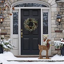 Glitzhome 36" H Chunky Wood Reindeer Porch Decor