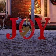 Glitzhome 36" Lighted Metal JOY Yard Stake, Standing or Wall Decor