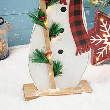 Glitzhome 36.25" H Lighted Wooden Snowman Porch Decor
