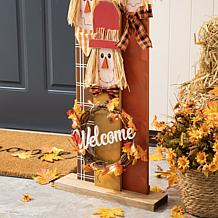 Glitzhome 36.25in. Lighted Wooden Scarecrow Family Porch Decor Wreath