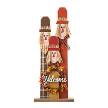 Glitzhome 36.25in. Lighted Wooden Scarecrow Family Porch Decor Wreath