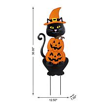 Glitzhome 36"H Halloween Black Cat w/ Spring Head & Pumpkin Yard Stake
