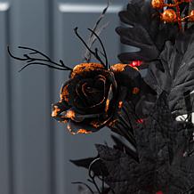 Glitzhome 36"H Halloween Lighted Rose w/ Glitter Urn Porch Tree