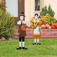 Glitzhome 36in. H Metal Thanksgiving Pilgrim Boy Yard/ Hanging Decor
